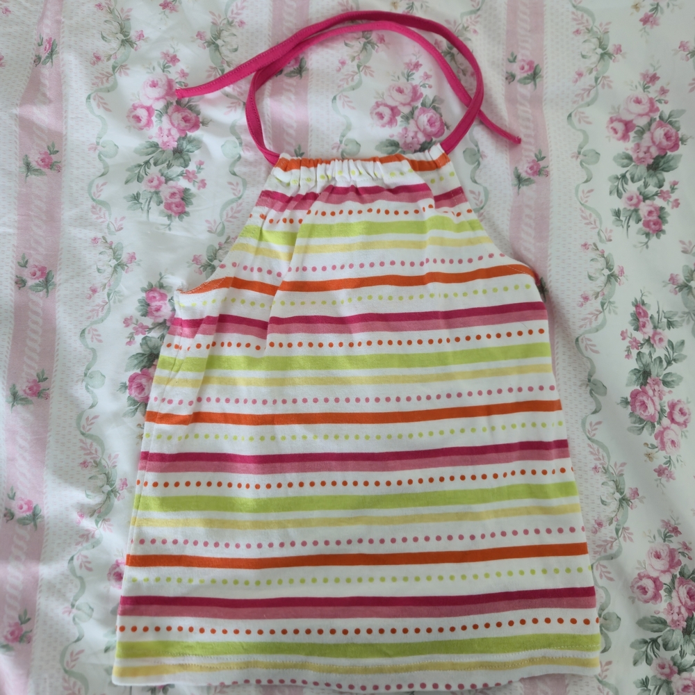 Gymboree White Halter Neck Tie Top with Pink & Green Accents